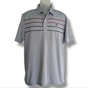 Travis Mathew Golf Polo Shirt Mens Size L Gray Short Sleeve Embroidered Stripe